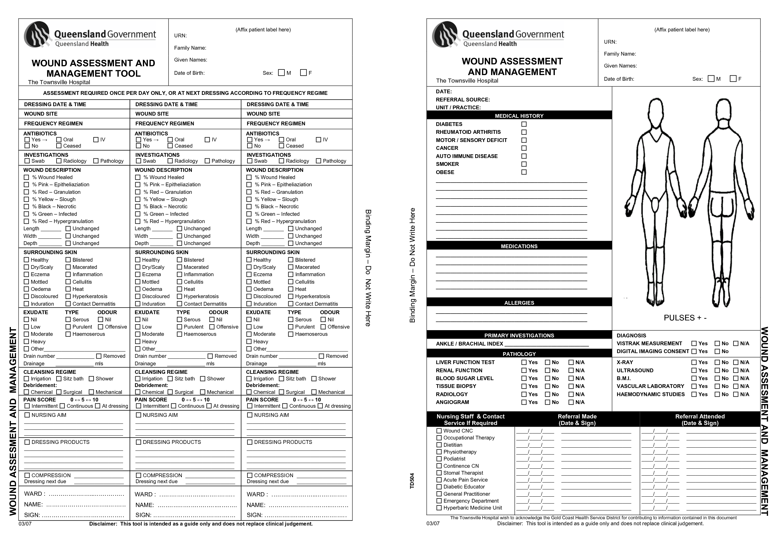 Wound Assessment Chart Sample