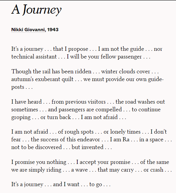 a journey poem by nikki giovanni analysis