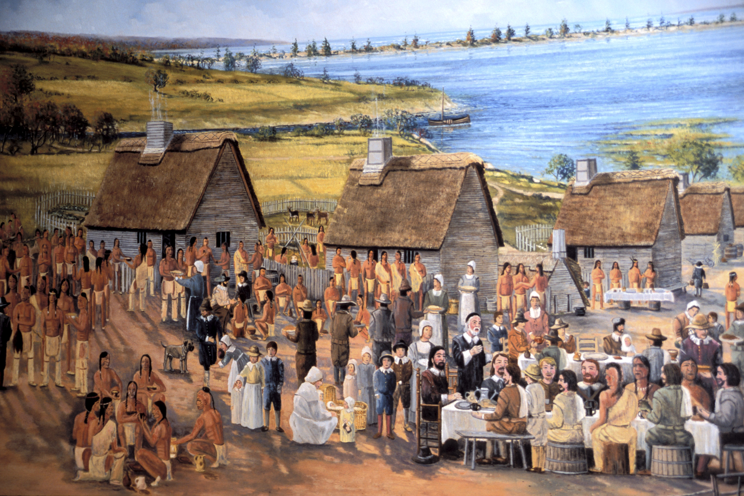Thanksgiving At Emaze Presentation first-thanksgiving-at-plymouth-1621-painted-by-jennie-b-flickr