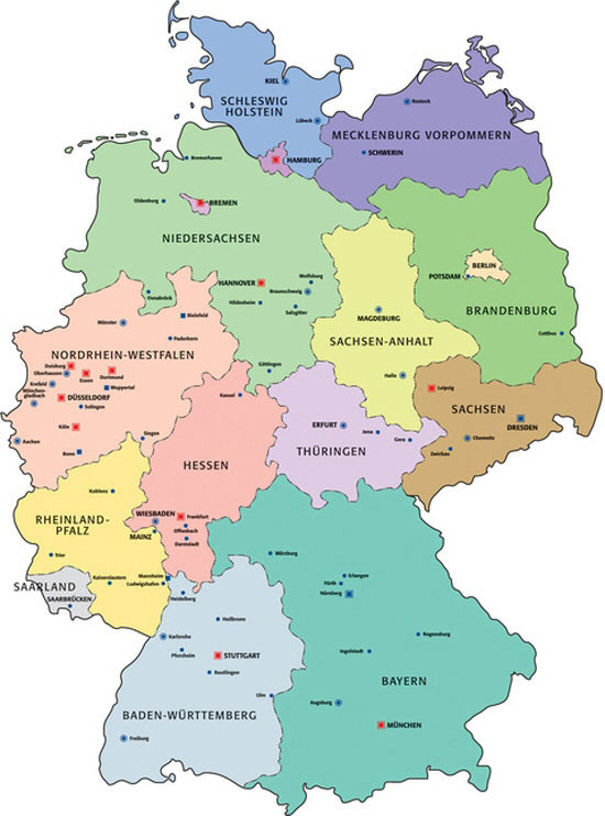 Карта германии 2023. Карта Германии на немецком языке с федеральными землями. Земли Германии на карте. Контурная карта Германии с федеральными землями. Германия земли и их столицы на карте.