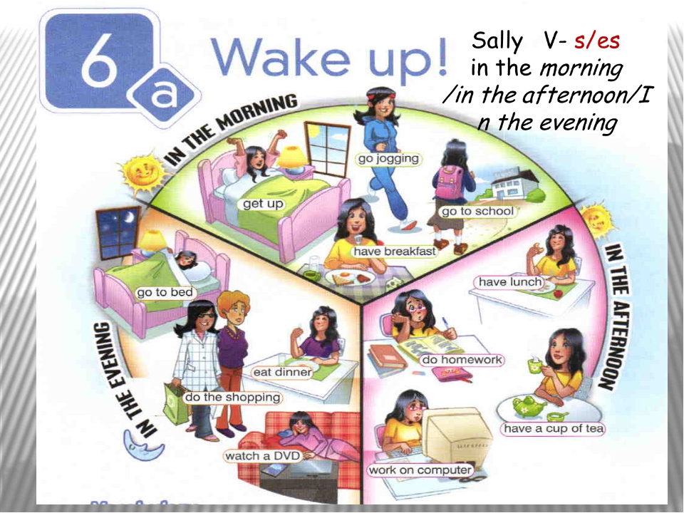 The morning sally. Daily Routine 5 класс. Daily Routine 6 класс. In the morning afternoon Evening. Wake up 5 класс Spotlight.