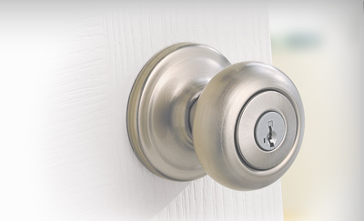 silver door knob with lock