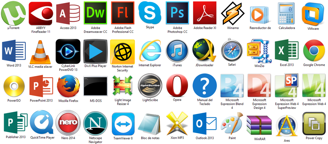 Какой список приложений. Логотипы компьютерных программ. Значок программы. Значки программ для компьютера. Иконки популярных программ.