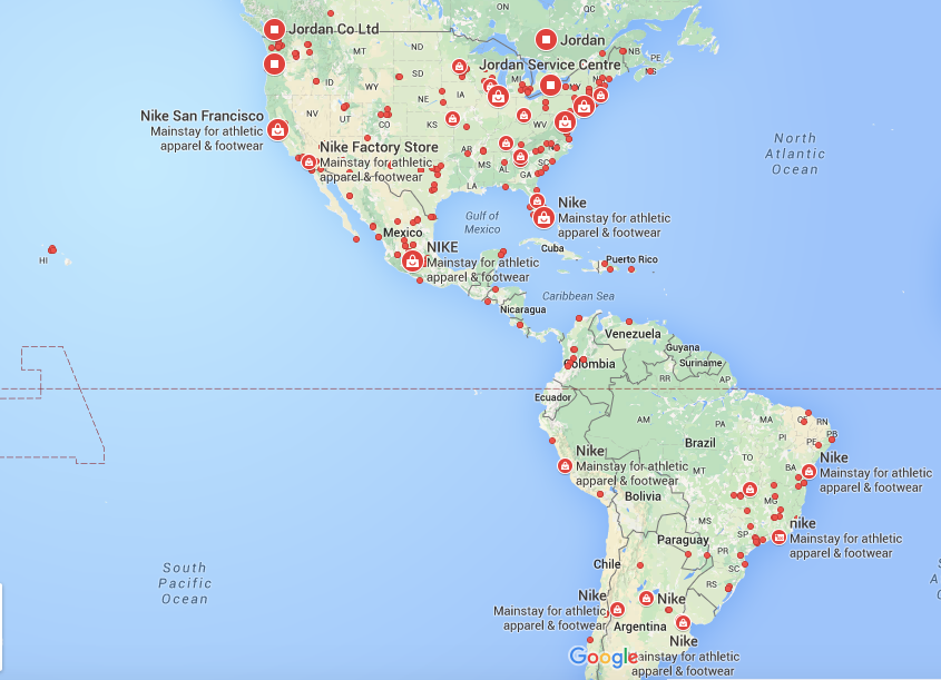 nike stores worldwide map