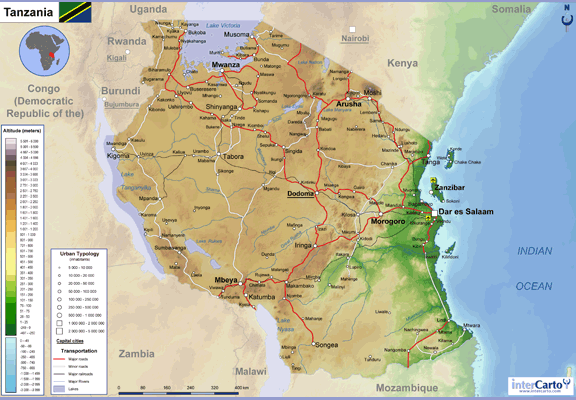 Физическая карта танзании
