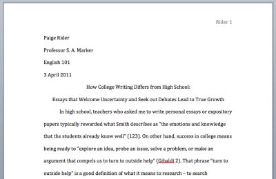 College paper format header