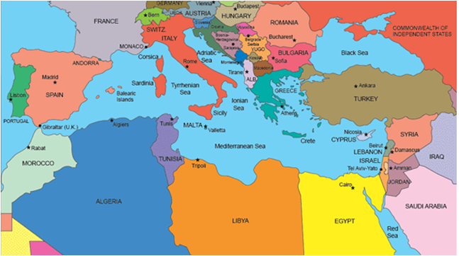 Средиземное море карта побережья со странами
