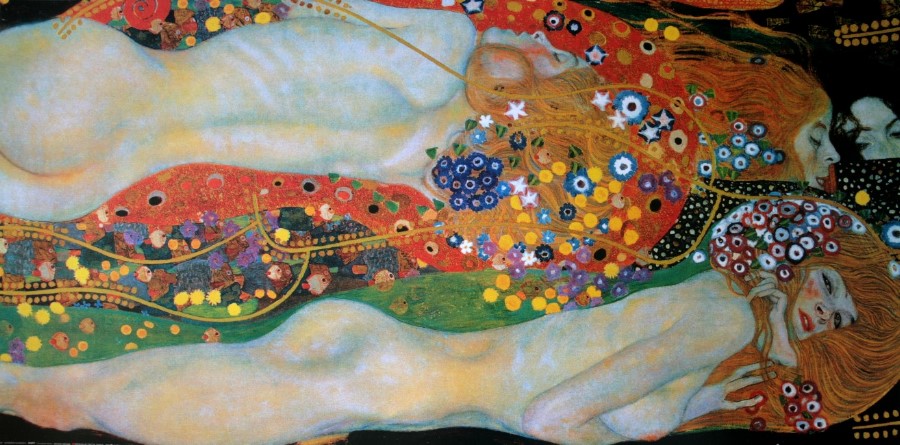 Stampa su Tela Vernice Effetto Pennellate GUSTAV KLIMT Water Serpents