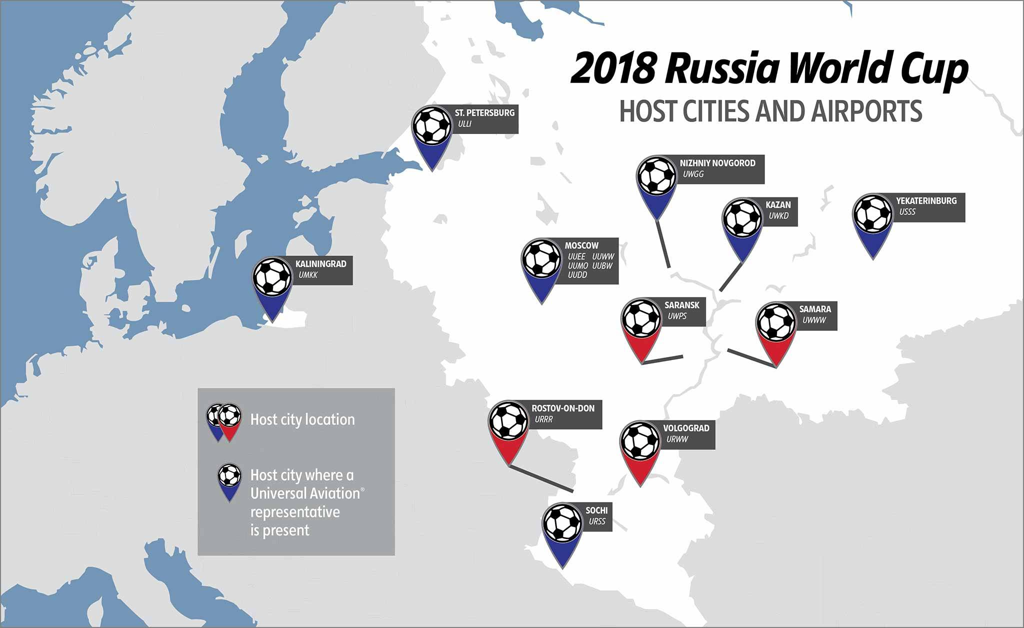 Карта городов ЧМ по футболу 2018. Футбольная карта РФ.