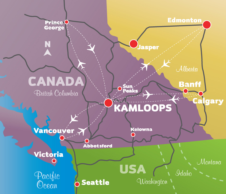 Bc map. Thompson Rivers University на карте. Город Принс Джордж Канада карта. Камлупс на карте. Kamloops Canada on a Map.