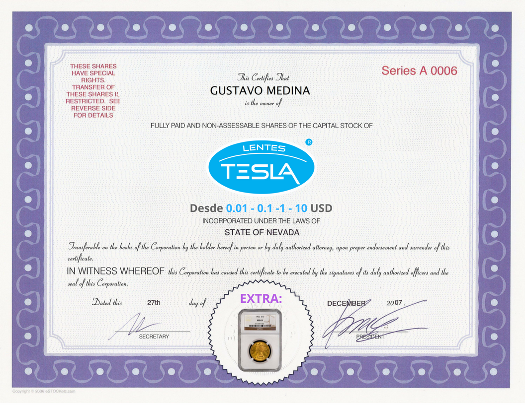 √ Tesla Stock Certificate Popular Century