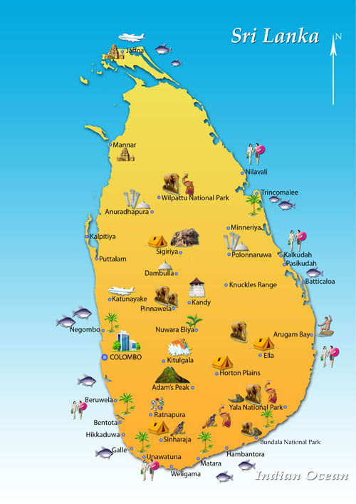 Шри ланка карта острова с достопримечательностями