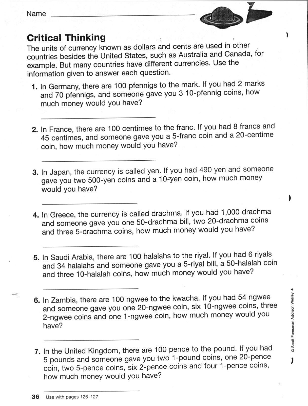 critical thinking questions worksheet