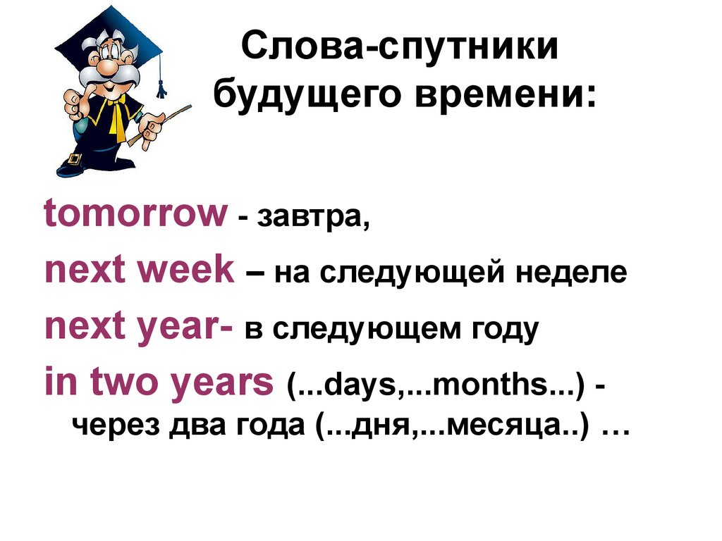 Слова будущего времени. Слова-спутники времени Future simple.. Будущее простое время в английском языке спутники. Слова-спутники будущего простого времени?. Слова помощники Future simple.