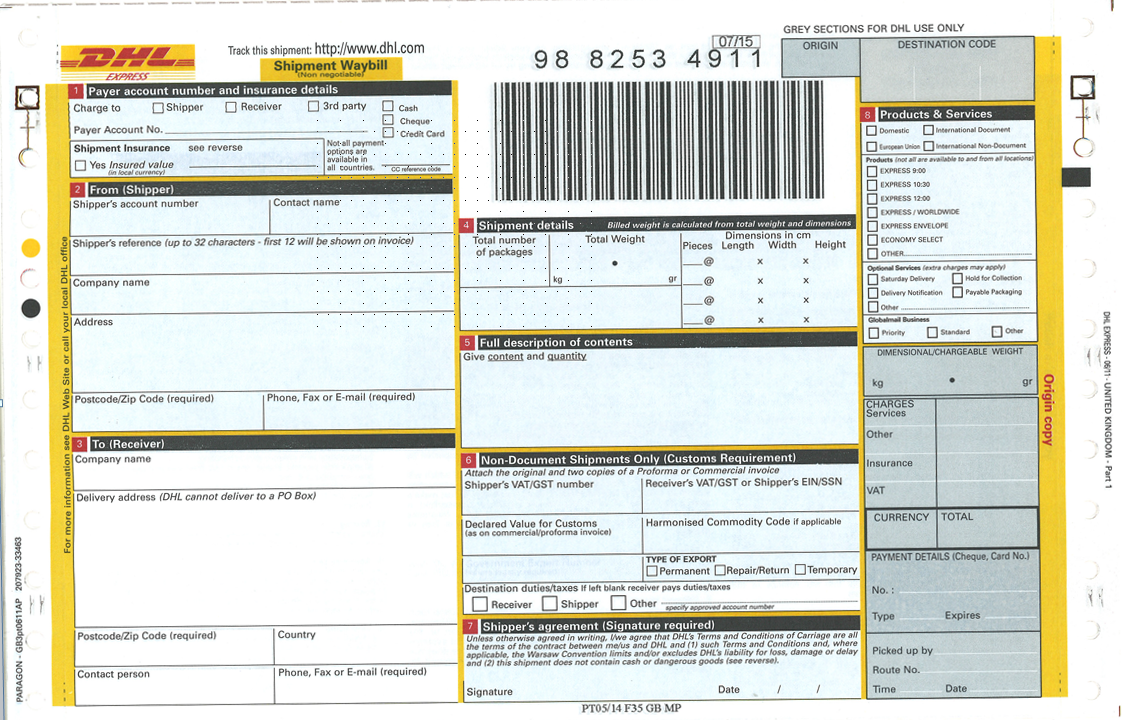 Dhl de. Накладная форма DHL. Образец заполнения DHL квитанции. DHL как заполнить накладную. Образец накладной DHL.