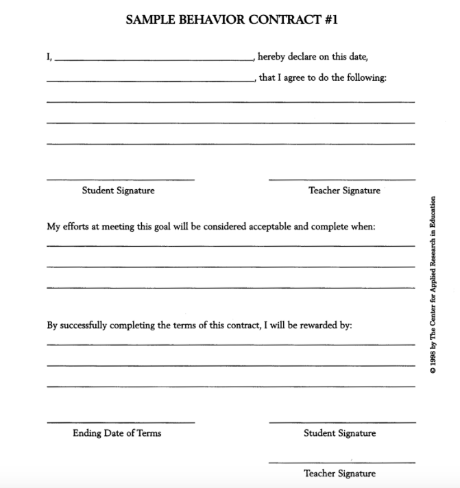 Contract example. Behavior Contract. Contract Template. Classroom Contract example.