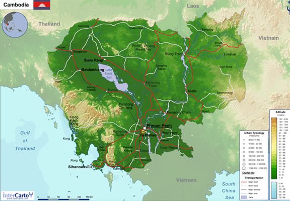 Физическая карта камбоджи