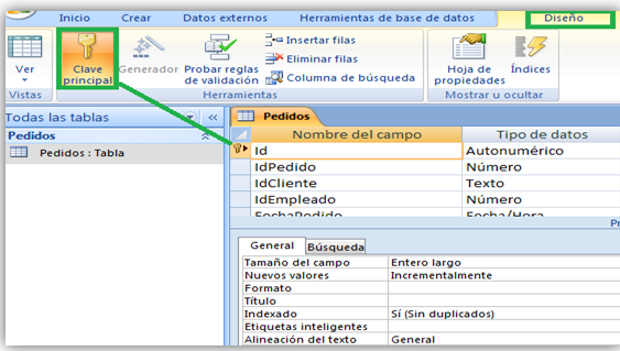 Resultado de imagen para clave principal en access