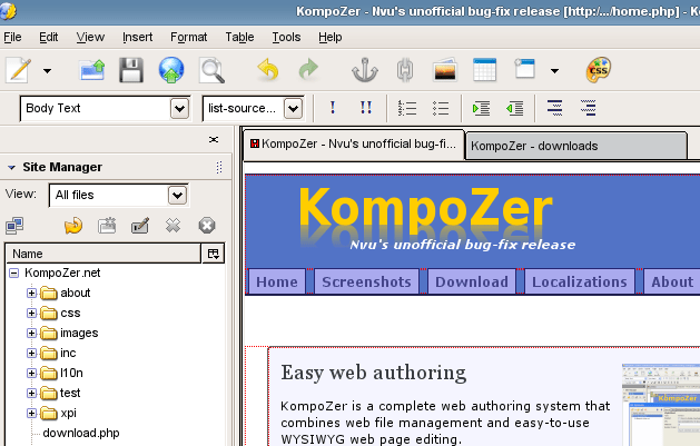 Authoring tool. Композер. Шрифты в композер. Внешний вид KOMPOZER. Элементы инструментов KOMPOZER.