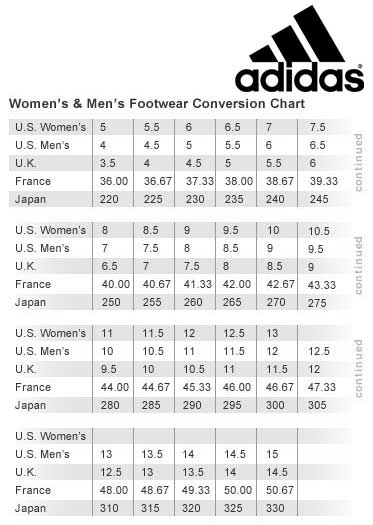 Adidas official cheap size chart