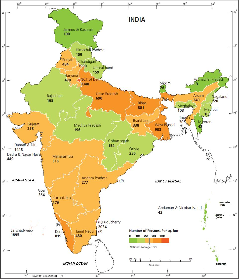 Плотность населения индии. Карта плотности населения Индии. Карта Индии по плотности населения. Карта населенности Индии.