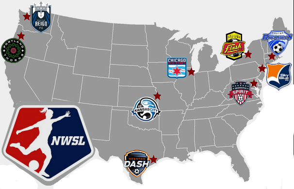 Team map. United States Soccer League System. NWSL. London City Soccer Club.