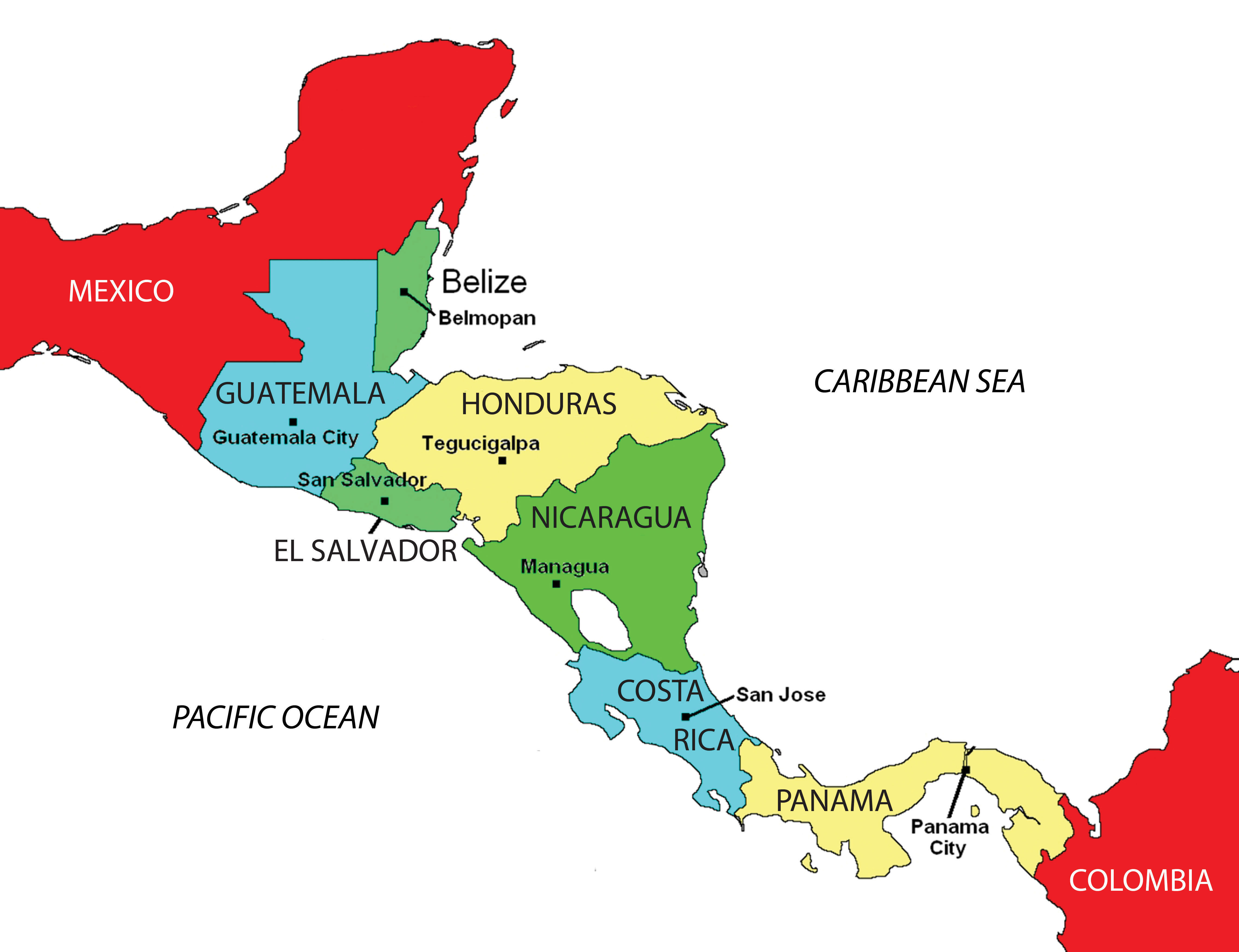 Языки стран центральной америки. Карта центральной Америки Америки. Карта центральной Америки со странами. Северная Центральная и Южная Америка на карте.